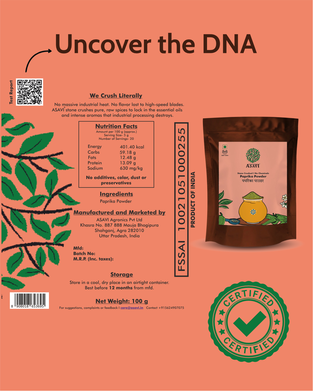 Stone-Crushed Green Paprika Powder | Pure, Capsaicin-Mild Tangy Culinary Catalyst | Pack of 1 x 100g