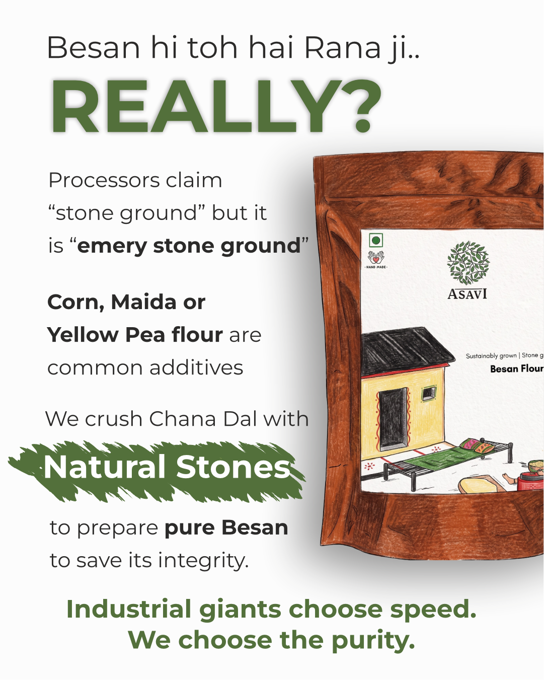 Stone-Crushed Besan (Bengal Gram Flour) | Pure, High-Protein Culinary Essential | Pack of 1 x 500g