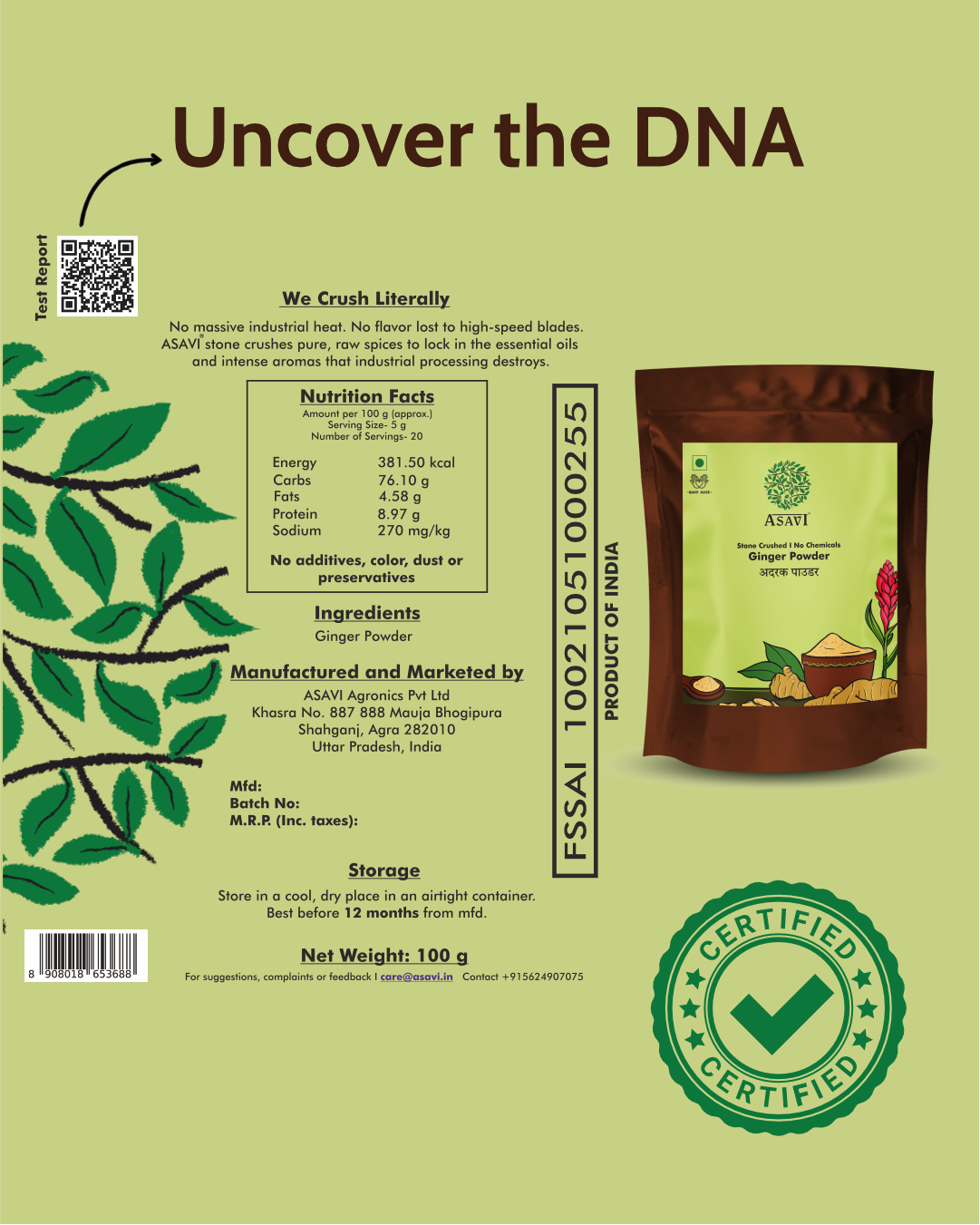 Stone-Crushed Dry Ginger Powder (Sonth) | Pure, Gingerol-Rich Metabolic Rejuvenator | Pack of 1 x 100g