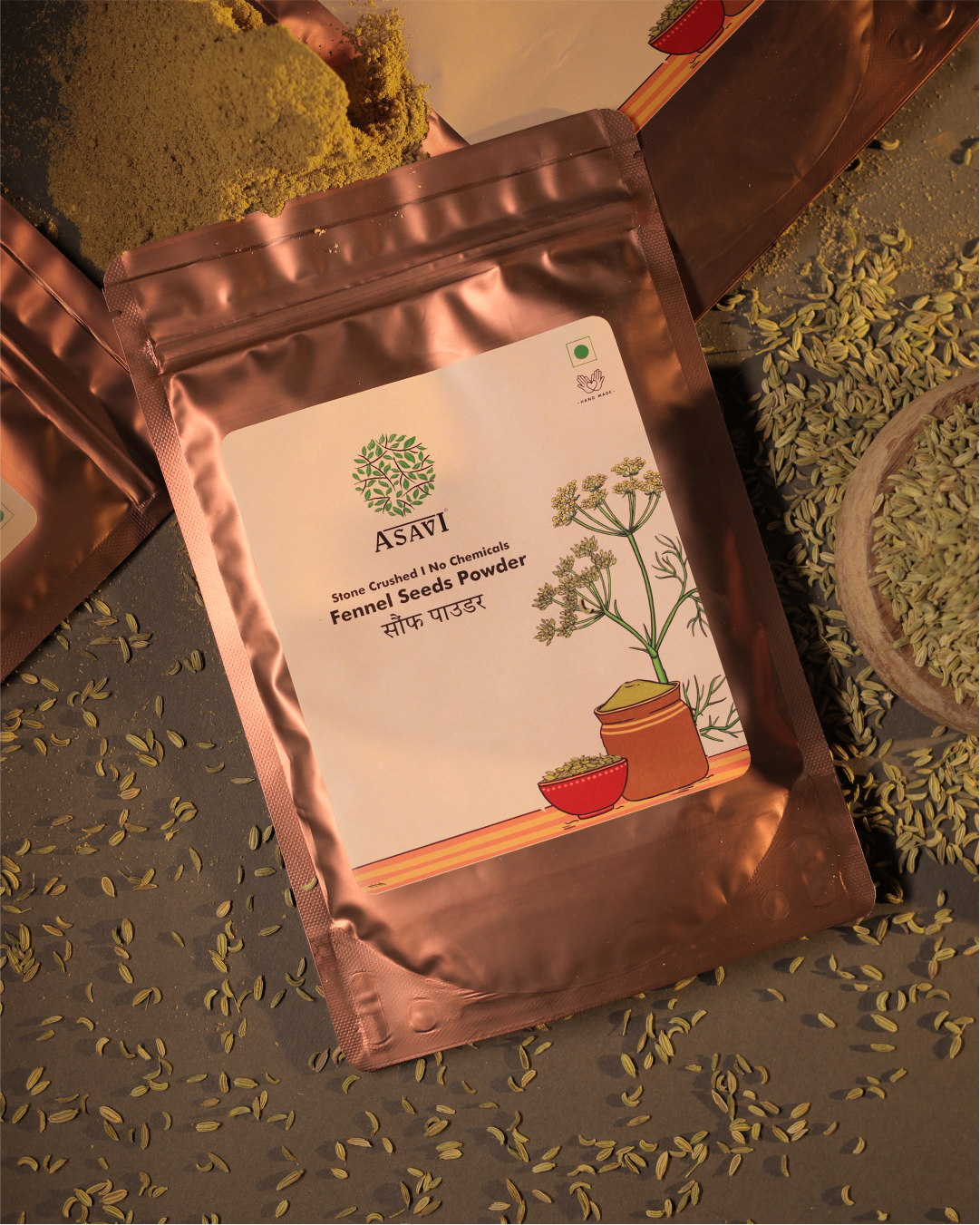 Stone-Crushed Fennel Seeds Powder (Saunf) | Pure, Anethole-Rich Cooling Essential I Pack of 1 x 100g