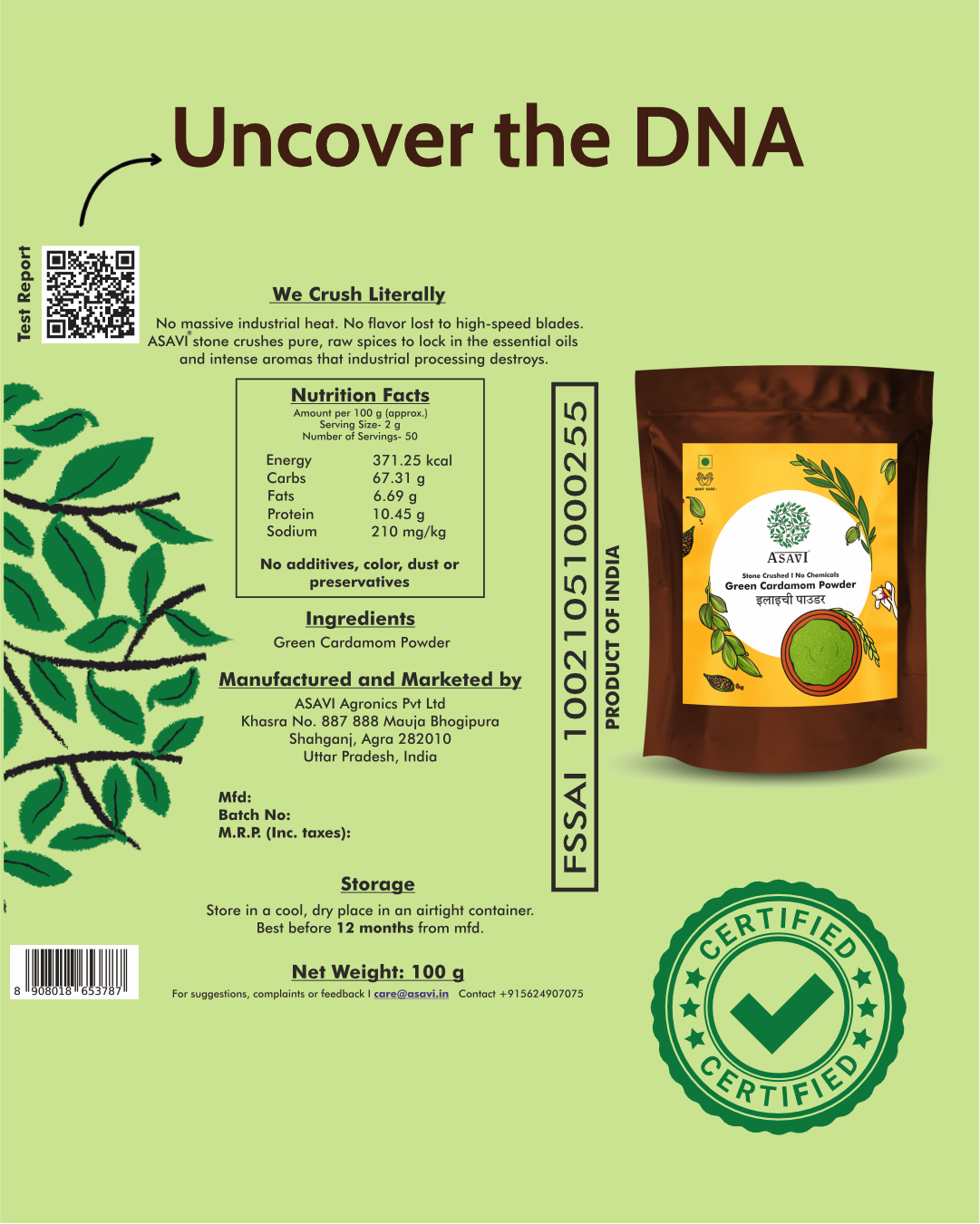 Stone-Crushed Green Cardamom (Chhoti Elaichi) | Pure, Terpinyl-Acetate Rich Exquisite Wellness Catalyst | Pack of 1 x 100g