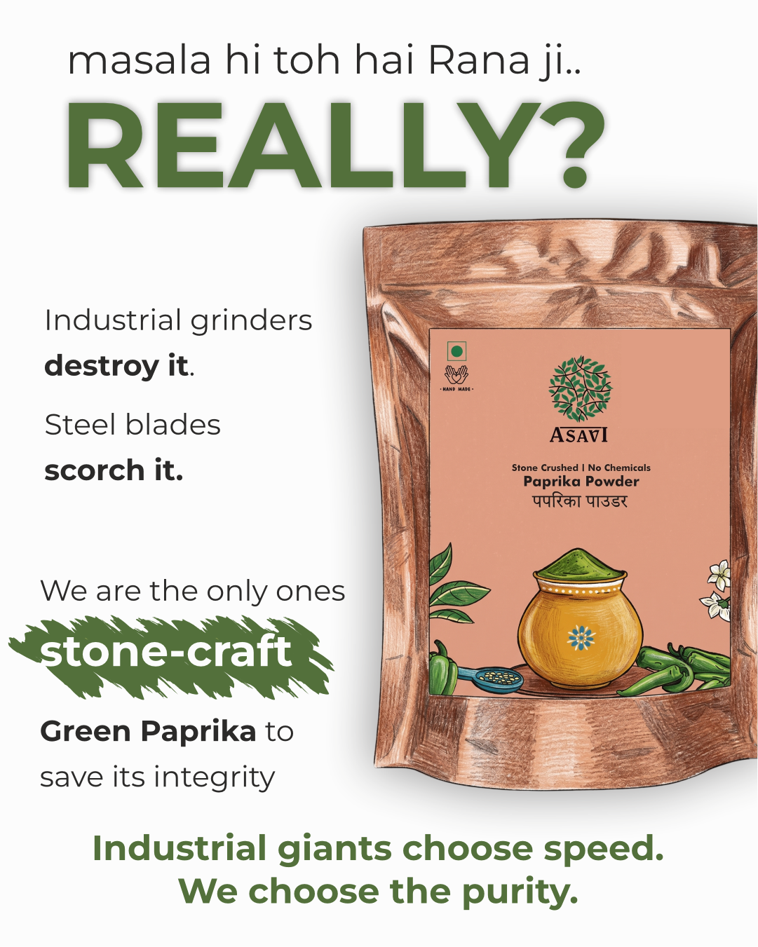 Stone-Crushed Green Paprika Powder | Pure, Capsaicin-Mild Tangy Culinary Catalyst | Pack of 1 x 100g
