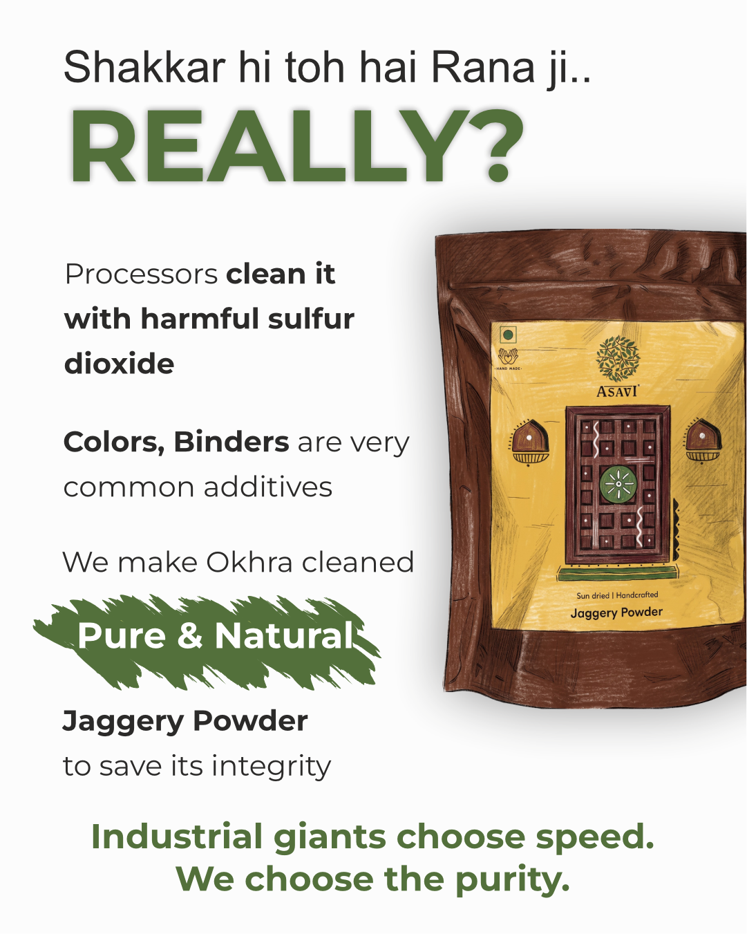 Artisanal Sugarcane Jaggery Powder | Pure, Sulphur-Free Ancient Heritage Sweetener | Pack of 1 x 500g