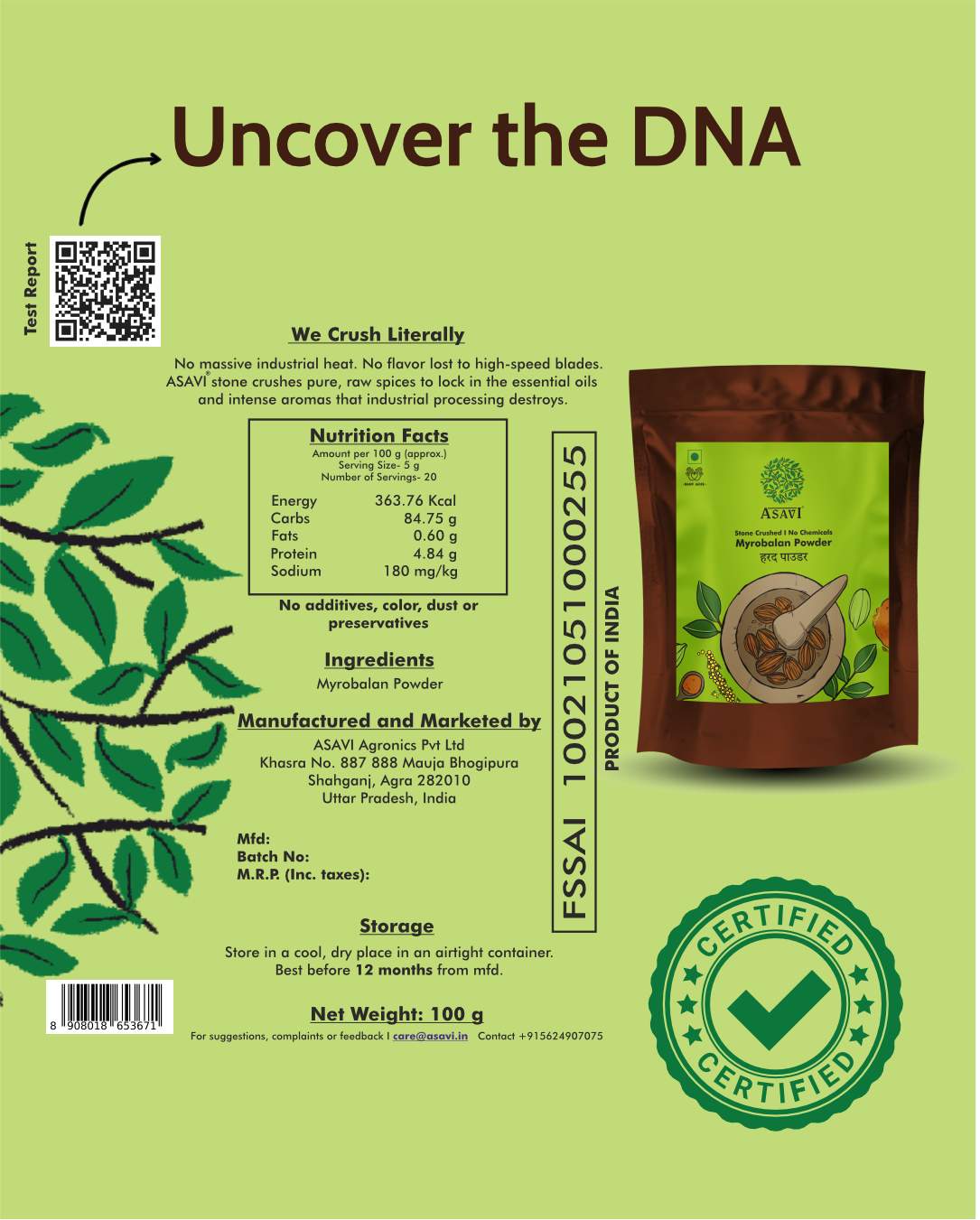 Stone Crushed Myrobalan Powder (Haritaki) | Pure, Tannin-Rich Ancestral Gut Rejuvenator | Pack of 1 x 100g
