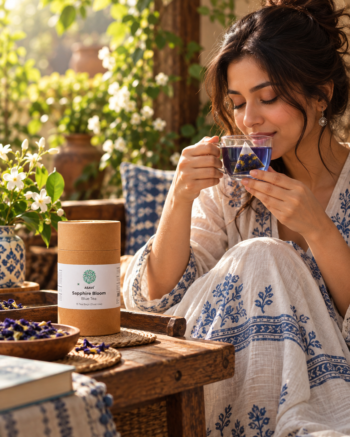 Sapphire Bloom | Blue Butterfly Pea Herbal Infusion with Lavender, Rose & Jasmine | Caffeine-Free | 15 Tea Bags