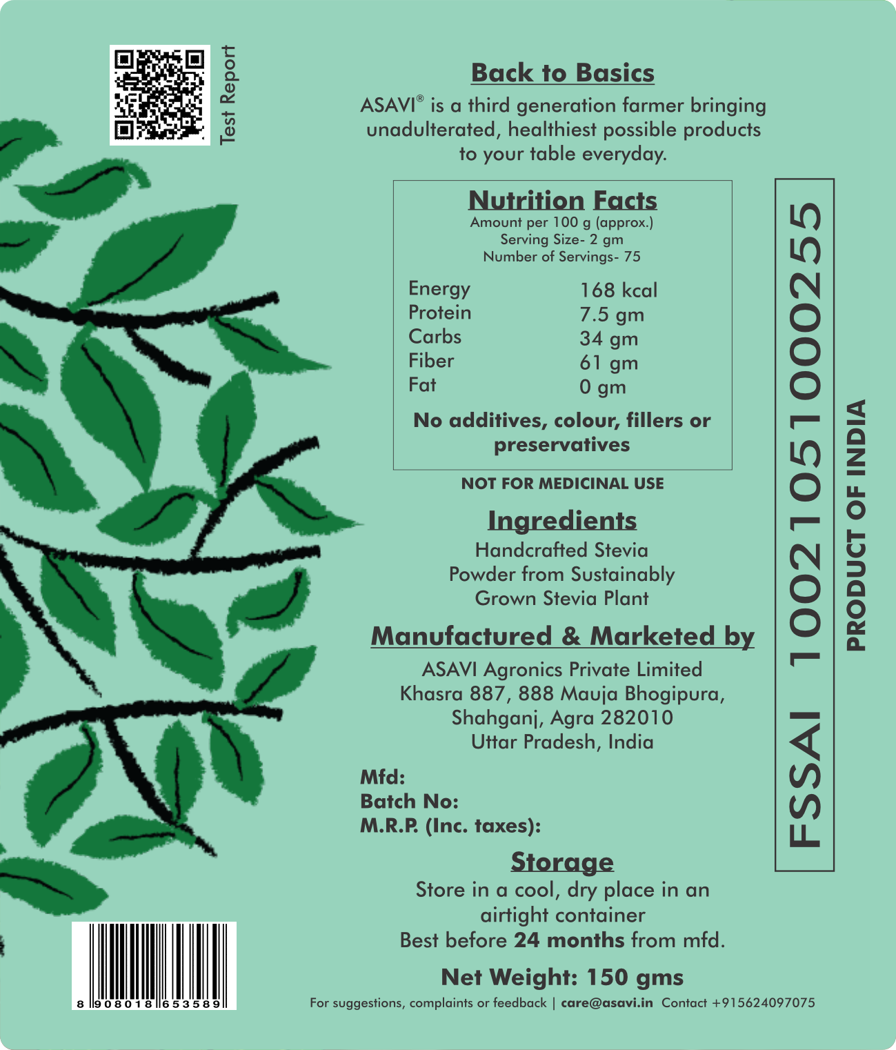 Natural (Green) Stevia Powder I Unrefined Reb-A free