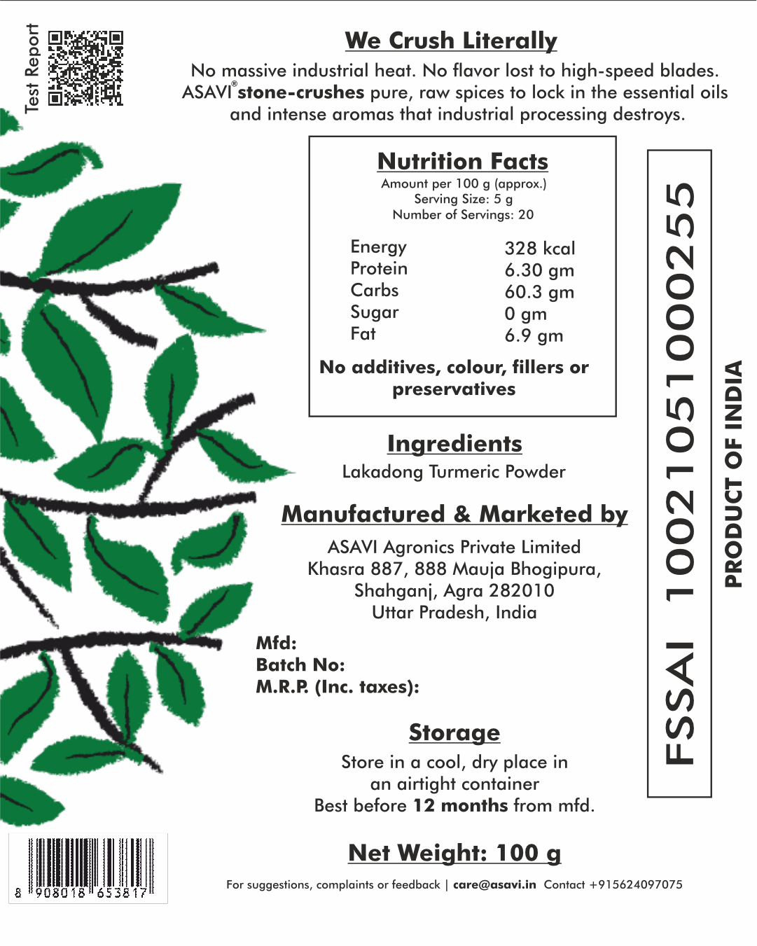 Stone Ground Lakadong Turmeric Powder I No Color or Chemicals