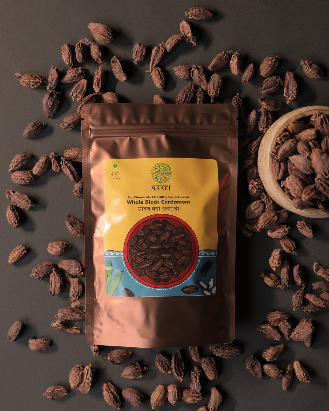 Whole Black Cardamom (Badi Elaichi) | Pristine, Cineole-Rich Smoky Essential | Pack of 1 x 100g