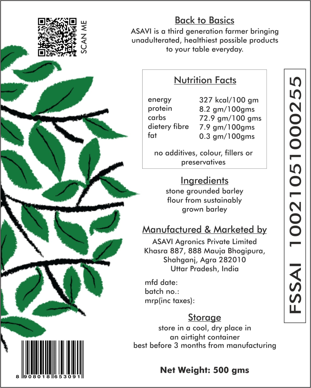 Stone Grounded Organic Barley Flour Jau Atta Online ASAVI